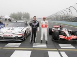 Tony Stewart and Lewis Hamilton swap cars at Watkins Glen, 2011