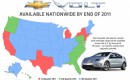 Map showing nationwide sales rollout for 2011 Chevrolet Volt range-extended electric car