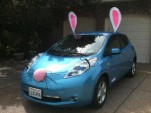 2011 Nissan Leaf electric car in Eastern Bunny costume for Campbell, CA, parade [photo: Paul Stith]