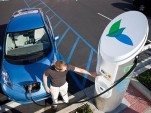 2011 Nissan Leaf plugged into an EVgo quick-charging station, Texas