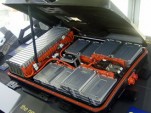 Lithium-ion battery pack of 2011 Nissan Leaf, showing cells assembled into modules