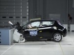 2011 Nissan Leaf electric car during IIHS crash testing