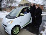 First Smart ForTwo Electric Drive with Roger Penske and Smart USA president Jill Lajdziak, Jan 2011