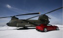 2012 Ferrari FF airlifted to the top of Plan De Corones