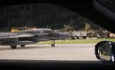 A 2014 Nissan GT-R races a Hawker Hunter fighter jet