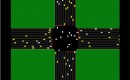A computer image of autonomous cars at an intersection.