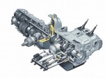 A cutaway view of Subaru's boxer engine