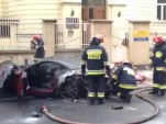 A Ferrari California burns in Warsaw, Poland