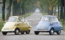 A pair of classic Isetta mini-cars