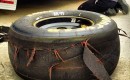 A shredded rear tire from Carl Edwards Sprint Cup car, posted to Instagram by Tanner Foust 