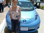 Alyssa Milano with the Nissan Leaf