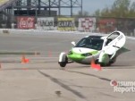 Aptera 2e during Automotive X-Prize handling tests, from Consumer Reports video on YouTube