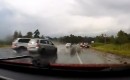 BMW X5 spins out of control and crashes in the wet