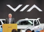 Bob Lutz at Via Motors extended-range electric truck conversion launch, 2012 Detroit Auto Show