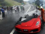 Burnt out wreck of a Ferrari F430 that went up in flames in Malaysia