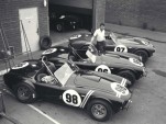 Carroll Shelby with 3 Cobra roadsters in 1963