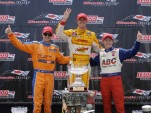 Charlie Kimball, Ryan Hunter-Reay, Mike Conway on the Toronto podium - IZOD Indycar Series LAT USA 