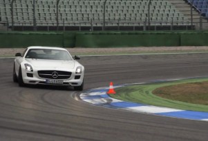 Chris Harris demonstrates oversteer in the Mercedes-Benz SLS AMG GT