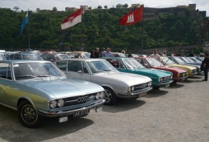 Classic Audi 100 cars at meet in Koblenz, Germany, May 2013