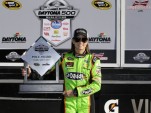 Danica Patrick poses with her Sprint Cup pole award - image: Stewart-Haas Racing