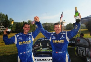 David Higgins and Craig Drew celebrate the 2012 Rally America Championship - image Lars Gange 