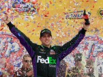Denny Hamlin celebrates his second 2012 win at Kansas - NASCAR photo