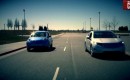 Drag race between Chevrolet Volt and Nissan Leaf electric cars (The Fast Lane)