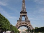 Eiffel Tower and green cars
