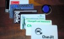 Electric-car charging network cards, photo by Patrick Connor, Portland