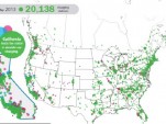Electric-car charging station locations as of May 2013, combined data from Recargo and Xatori