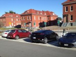 Electric cars at charging stations at Disney Family Museum, San Francisco [photo: Wendy Bartlett]