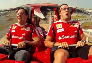 Felipe Massa and Fernando Alonso on the Formula Rossa roller coaster