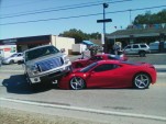 Ferrari 458 Italia gets run over by Ford F-150 pickup truck