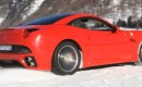 Ferrari California on the snow fields of St. Moritz, Switzerland