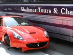 Ferrari California sideswiped by a bus