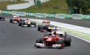 Ferrari's Fernando Alonso leads a pack of drivers at the 2012 Formula 1 Brazilian Grand Prix