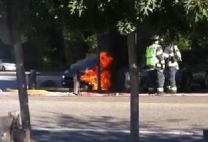 Fisker Karma on fire in Woodside, California