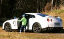 Five-year-old kid hoons a Nissan GT-R