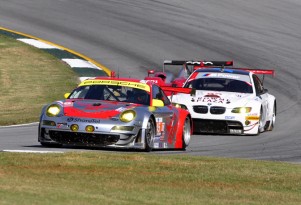 Flying Lizard leads BMW, ALMS GT series. Photo: Anne Proffitt.