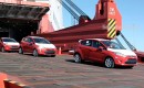 Ford Fiestas offload from the container ship and enter a U.S. port