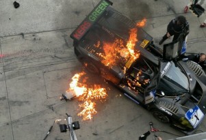 Glickenhaus Ferrari P4/5 Competizione on fire at the 2012 Nürburgring 24 Hour. Image via Facebook.
