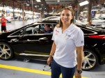 IndyCar driver Simona de Silvestro at the 2014 Cadillac ELR production line