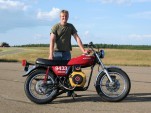 John Petsche with his record-setting homebrew 350cc diesel motorcycle running on vegetable oil
