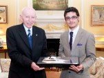 John Surtees and Claudio Barbato with Barbato's 'E-Motion' sculpture