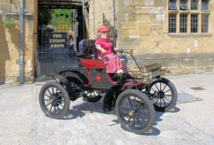 Joy Rainey in her 1904 Curved Dash Oldsmobile