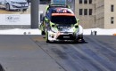Ken Block's Ford Fiesta barely clears the ramp - Anne Proffit photo