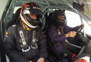 Kimi Raikkonen instructs Natalie Pinkham on ice driving technique