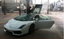 Lamborghini Gallardo on fire at 2012 Portland Auto Show. Photo credit Lary Coppola.
