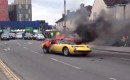 Lamborghini Miura P400 SV on fire on a London street