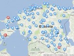 Map of electric-car DC quick-charging station locations in Estonia, Feb 2013